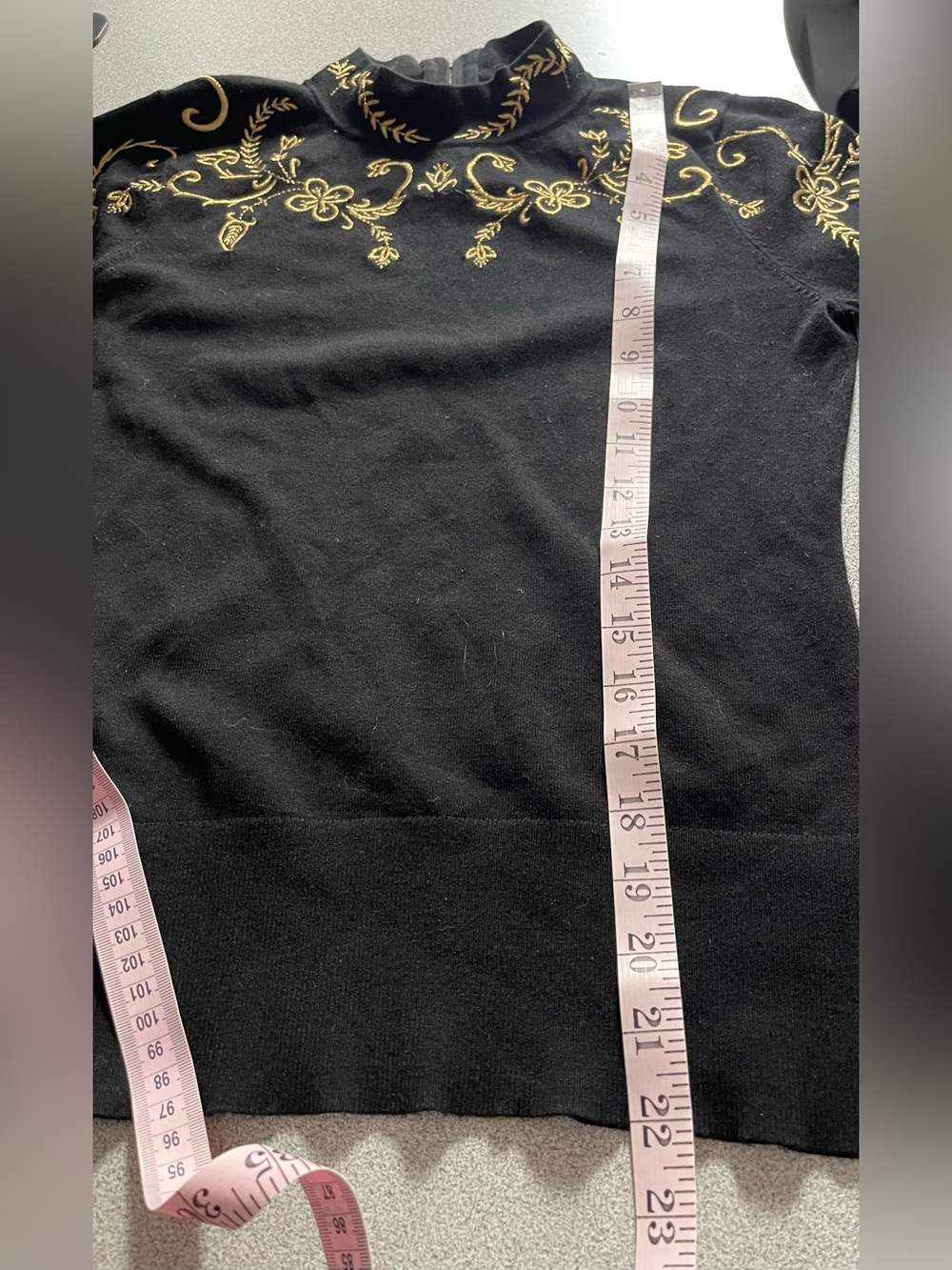 Karen Millen Black Sweater with Gold Embroidered Foliage Size Medium - Picture 9 of 10